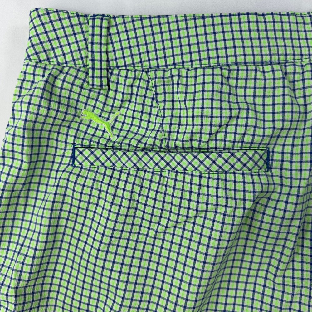 Puma Shorts Men's 38 Green Blue Check Golf Chino Summer Rugby - Picture 6 of 6